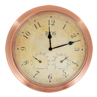 Horloge ext&eacute;rieure 3 en 1, Analogique, &agrave; piles, 14" dia., Brun - BIOS 818BC