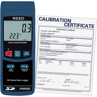 Thermo-Anemometer with Calibration Certificate, Data Logging, 0.4 - 30 m/sec Air Velocity Range - Reed Instruments R4000SD-NIST