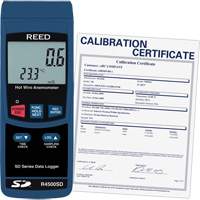 Data Logging Hot Wire Thermo-Anemometer with Calibration Certificate, Data Logging, 0.2 - 25 m/sec Air Velocity Range - Reed Instruments R4500SD-NIST