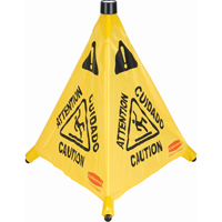 Pop-Up Safety Cone, Trilingual With Pictogram - Rubbermaid FG9S0000YEL