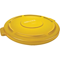 Round Brute&reg; Tops, Flat Lid, Plastic/Polyethylene, Fits Container Size: 22" Dia. - Rubbermaid FG263100YEL