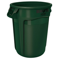 Vented Brute&reg; Waste Container, Plastic, 32 US gal. - Rubbermaid FG263200DGRN