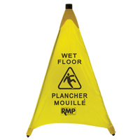 "Wet Floor" Pop-Up Safety Cone, Bilingual with Pictogram - RMP Maintenance Products 