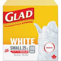 Petits sacs &agrave; ordures 25 L sans parfum, R&eacute;gulier, 20" la x 20" lo, Blanc - Glad 67489302971