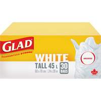 Sacs &agrave; ordures hauts 45 L sans parfum, R&eacute;gulier, 24" la x 28" lo, Blanc - Glad 67489302988
