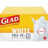 Sacs &agrave; ordures hauts 45 L sans parfum, R&eacute;gulier, 24" la x 28" lo, Blanc - Glad 67489302995