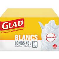 Sacs &agrave; ordures hauts 45 L sans parfum, R&eacute;gulier, 24" la x 28" lo, Blanc - Glad 67489302995