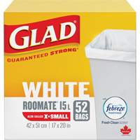 Tr&egrave;s petits sacs &agrave; ordures 15 L avec Febreze, R&eacute;gulier, 17" la x 20" lo, Blanc - Glad 67489102991