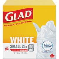 Petits sacs &agrave; ordures 25 L avec Febreze, R&eacute;gulier, 20" la x 20" lo, Blanc - Glad 67489302209