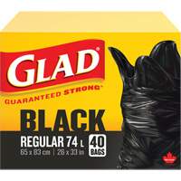 Sacs &agrave; ordures 74 L, R&eacute;gulier, 26" la x 33" lo, Noir - Glad 67489118589
