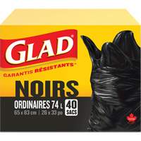 Sacs &agrave; ordures 74 L, R&eacute;gulier, 26" la x 33" lo, Noir - Glad 67489118589
