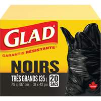 Sacs &agrave; ordures 135 L, R&eacute;gulier, 31" la x 42" lo, Noir - Glad 67489705123