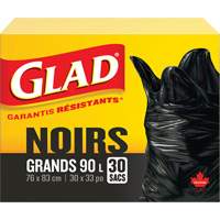 Sacs &agrave; ordures 90 L, R&eacute;gulier, 30" la x 33" lo, Noir - Glad 67489118374