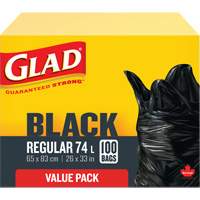 Sacs &agrave; ordures 74 L, R&eacute;gulier, 26" la x 33" lo, Noir - Glad 67489800422
