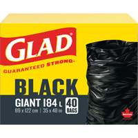 Sacs &agrave; ordures 184 L, R&eacute;gulier, 35" la x 48" lo, Noir - Glad 67489800491