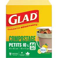 Petits sacs de compostage, R&eacute;gulier, 17" lo x 16" la, Brun, Capacit&eacute; de 10 L (3 gal.) - Glad 67489301615