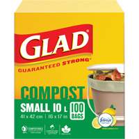 Petits sacs de compostage, R&eacute;gulier, 17" lo x 16" la, Brun, Capacit&eacute; de 10 L (3 gal.) - Glad 67489302650