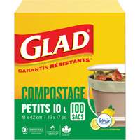 Petits sacs de compostage, R&eacute;gulier, 17" lo x 16" la, Brun, Capacit&eacute; de 10 L (3 gal.) - Glad 67489302650
