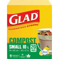 Petits sacs de compostage, R&eacute;gulier, 17" lo x 16" la, Brun, Capacit&eacute; de 10 L (3 gal.) - Glad 12587781623