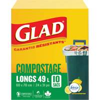 Sacs de compostage hauts, R&eacute;gulier, 31" lo x 24" la, Brun, Capacit&eacute; de 49 L (13 gal.) - Glad 12587781630