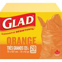 Sacs &agrave; ordures 135 L, R&eacute;gulier, 31" la x 42" lo, Orange - Glad 30313
