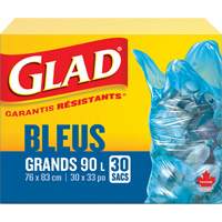 Sacs de recyclage 90 L, R&eacute;gulier, 30" la x 33" lo, Bleu - Glad 67489115786