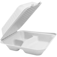 Contenants &agrave; charni&egrave;re pour nourriture compostable avec compartiments, Bagasse, Carr&eacute;e - Globe 6014