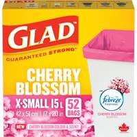 Sacs parfum&eacute;s et de couleur fleur de cerisier de Glad, Fort, 17" la x 20" lo, Rose, Capacit&eacute; 15 L (3,96 gal) - Clorox 10067489450044