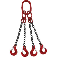 Chain Sling, Grade 80 Chain, Quadruple Legs, Oblong & Slip Hooks, 9/32" x 5' - Vanguard Steel QOS8093260