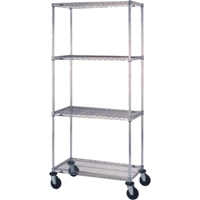 Wire Shelf Cart, Chrome Plated, 24" x 81" x 48", 800 lbs. Capacity - Metropolitan Wire 