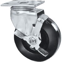 Roulettes robustes EMaxx &agrave; cheville, Fixe avec frein, 5" (127 mm), Ph&eacute;nolique, 900 lb (408 kg) - Algood RE6553-A38H-PH-RB-TLB