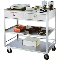 Stainless Steel Equipment Stands, 300 lbs. Capacity, Stainless Steel, 20"/20-1/8" x W, 35" x H, 37"/36-3/8" D, Knocked Down, 2 Drawers - Lakeside Material Handling 474