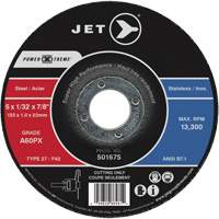 Meule &agrave; tronçonner Power-Xtreme A46PX, 5" x 0,062", Arbre de 7/8", Type 27, 13 300 Tr/min - JET 501672