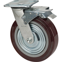 Roulette, Pivotant avec frein, 8" (203,2 mm), Polyur&eacute;thane, 1000 lb (453,6 kg) - KLETON 
