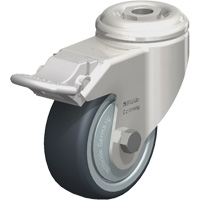 Stainless Steel Thermoplastic Elastomer Caster, Swivel with Brake, 3-1/8" (79.5 mm) Dia., 220 lbs. (100 kg.) Capacity - Blickle LKRXA-TPA 80KFD-FI