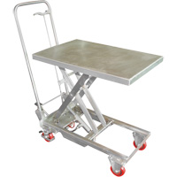 Table &eacute;l&eacute;vatrice hydraulique manuelle &agrave; ciseaux, 27-1/2" lo x 17-3/4" la, Acier inoxydable, Capacit&eacute; 200 lb - Vestil SSSC-200