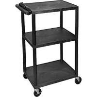 Electric Utility Cart, 3 Tiers, 24" x 42" x 18", 300 lbs. Capacity - Luxor H. Wilson UCPL2E-B