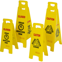 Wet Floor Safety Signs, Quadrilingual with Pictogram - Rubbermaid FG611200YEL