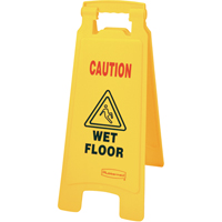 "Wet Floor" Safety Signs, English with Pictogram - Rubbermaid FG611277YEL