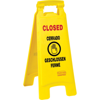 Closed Safety Signs, Quadrilingual with Pictogram - Rubbermaid FG611278YEL