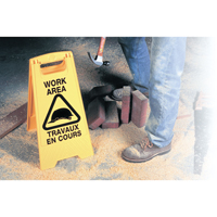Enseigne de s&eacute;curit&eacute; "Work Area/Travaux en Cours", Bilingue avec pictogramme -  