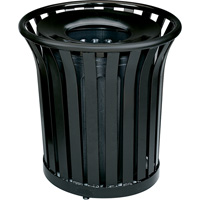 Americana Series Open-Top Waste Receptacle, Steel, 36 US gal. - Rubbermaid FGMT32PLBK