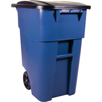 Brute&reg; Roll Out Containers, Curbside, Plastic, 50 US gal. - Rubbermaid FG9W2700BLUE