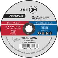 POWERPLUS Cut-Off Wheel, 3" x 3/32", 3/8" Arbor, Type 1, 25100 RPM - JET 501063
