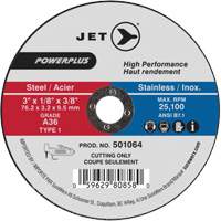 POWERPLUS Cut-Off Wheel, 3" x 1/8", 3/8" Arbor, Type 1, 25100 RPM - JET 501064