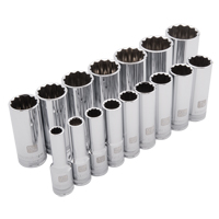 SAE Socket Set, 16 Pcs, 1/2" Drive Size, Deep - Dynamic Tools D018003