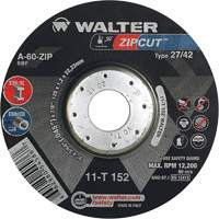 Zipcut Right Angle Grinder Reinforced Cut-Off Wheels, 5" x 3/64", 7/8" Arbor, Type 27, Aluminum Oxide, 12200 RPM - Walter Surface Technologies 11T152