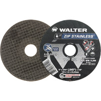 Zip Stainless Right Angle Grinder Reinforced Cut-Off Wheels, 5" x 3/64", 7/8" Arbor, Type 1, Aluminum Oxide, 12200 RPM - Walter Surface Technologies 11F052