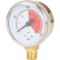 Brass Gauge, 2-1/2" , 30 psi, Bottom Mount, Analogue - Weld-Mate 