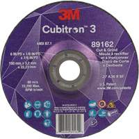 Cubitron 3 Cut and Grind Wheel, 6" x 1/8", 7/8" Arbor, Type 27, 36 Grit, Ceramic - 3M AB13586